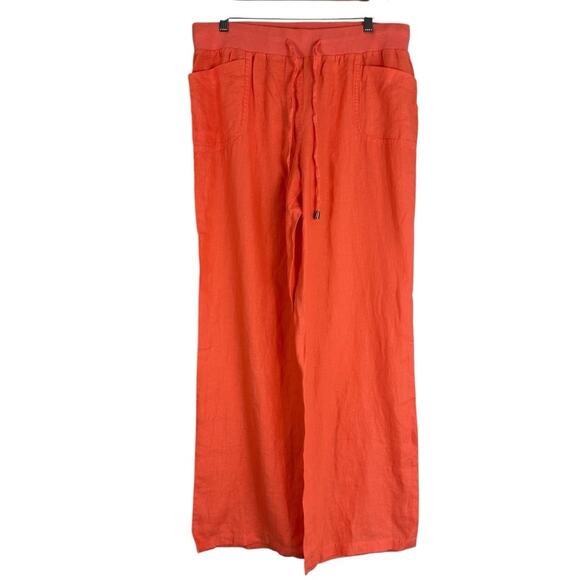 Style & Co 100% Linen Wide Leg Pants Womens 12 Orange Coastal Grandmother Beachy - Picture 1 of 4